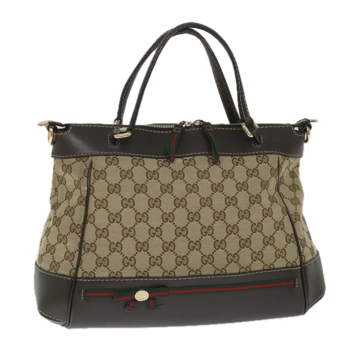 Gucci Gg Canvas Web Sherry Line Hand Bag Beige Red Green 269894 Auth 58043